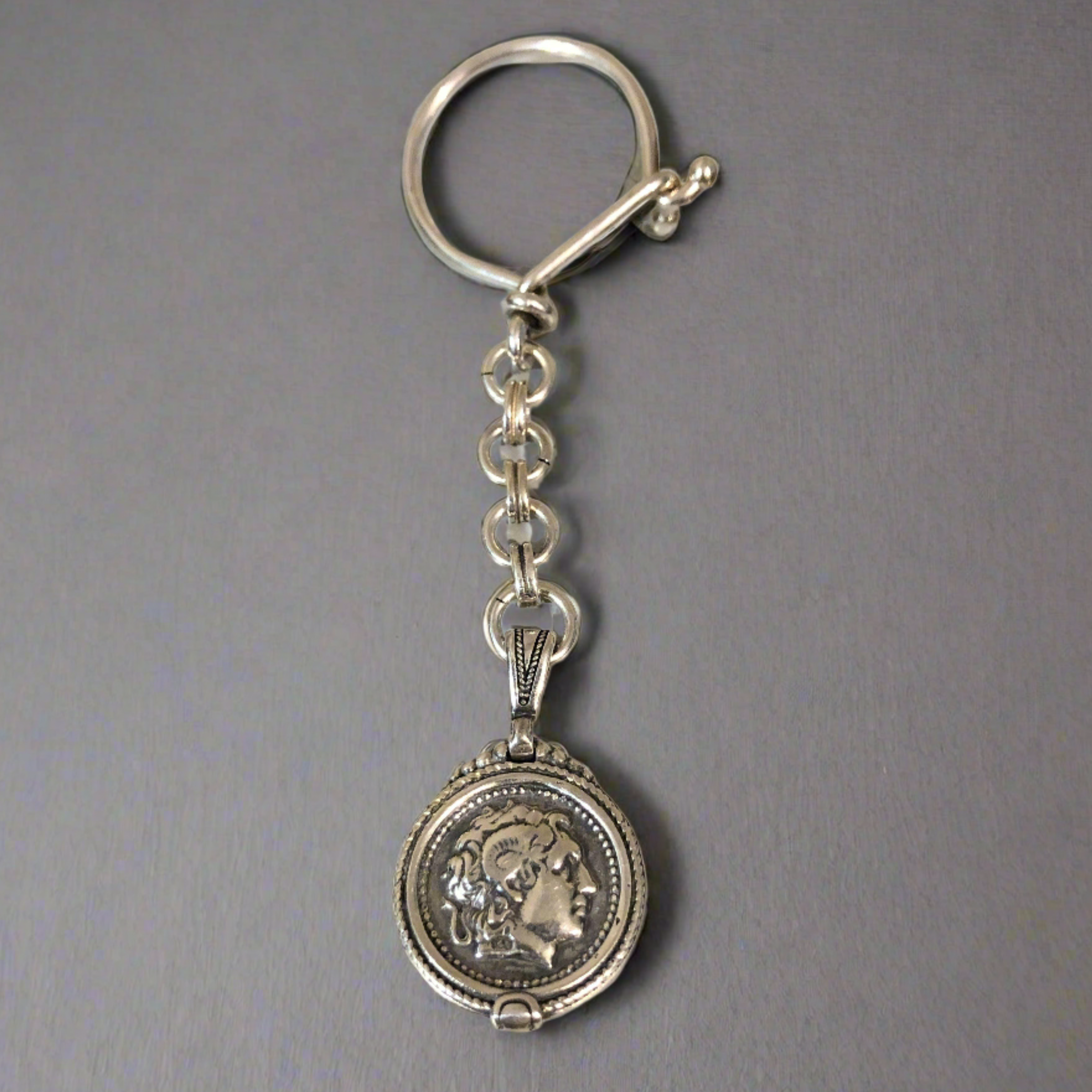 Alexander the Great Key ring in sterling silver, silver keychain, silver keychain, men's gift, handmade keychain