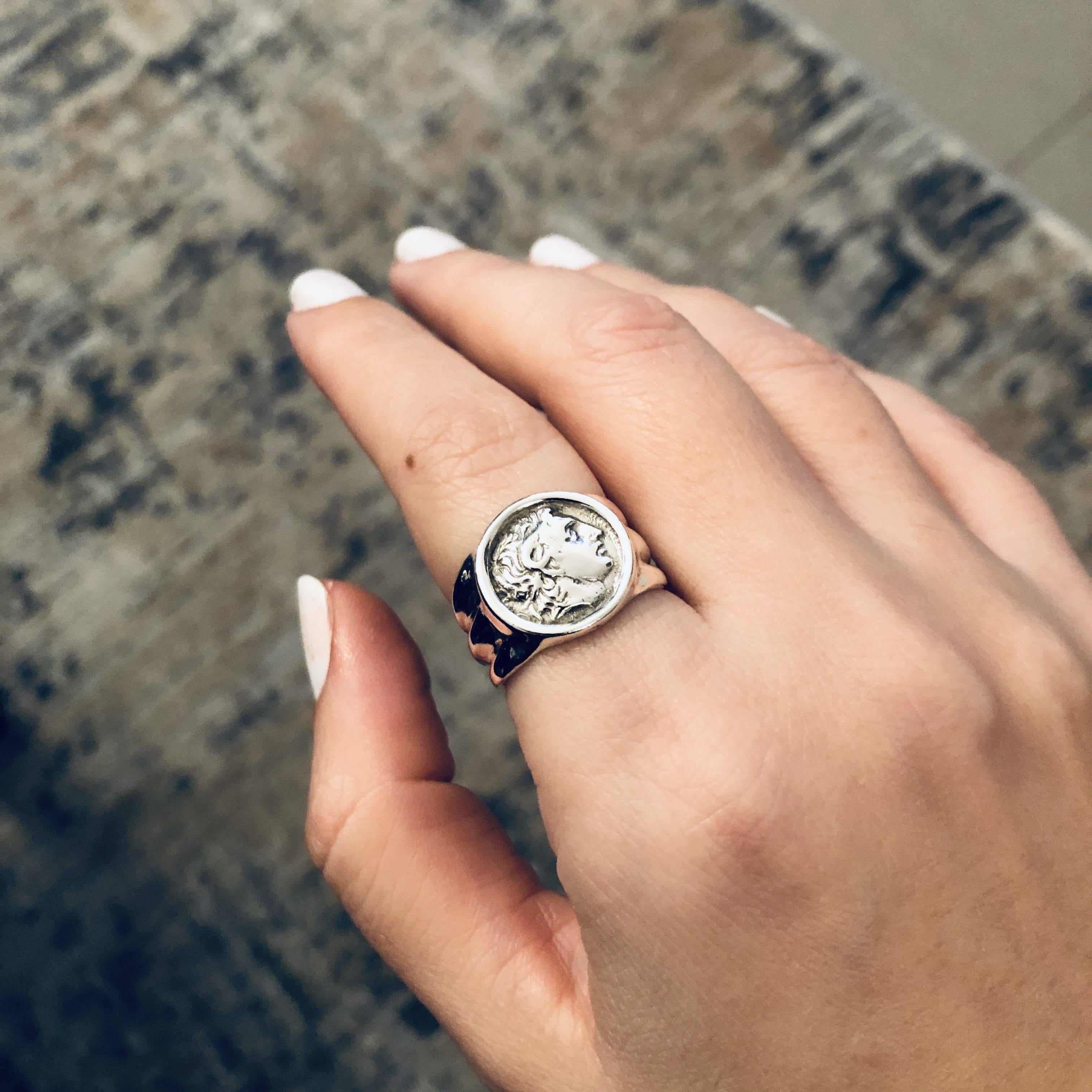 Alexander the Great Portait Coin Ring in Sterling Silver (DT-103)