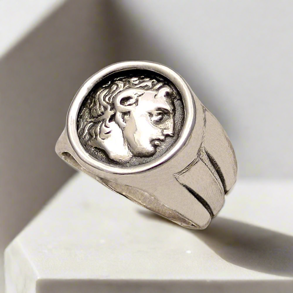 Alexander the Great Portait Coin Ring in Sterling Silver (DT-103)