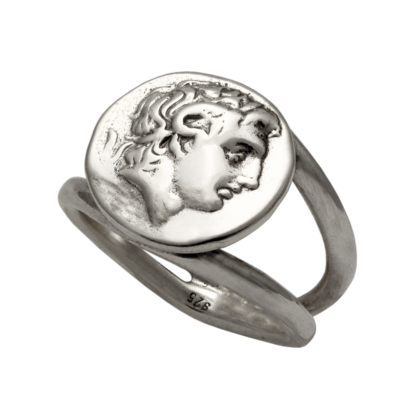 Alexander the Great Portrait Coin Ring in Sterling Silver, Ancient Coin Ring (DT-105)