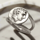 Alexander the Great Portrait Coin Ring in Sterling Silver, Ancient Coin Ring (DT-105)