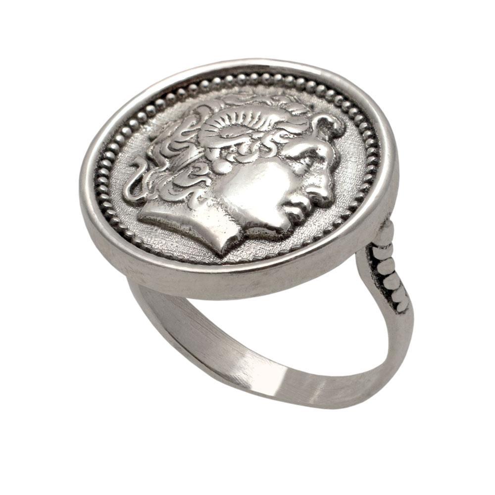 Alexander the Great Portrait Coin Ring in Sterling Silver, Ancient Coin Ring (DT-109)