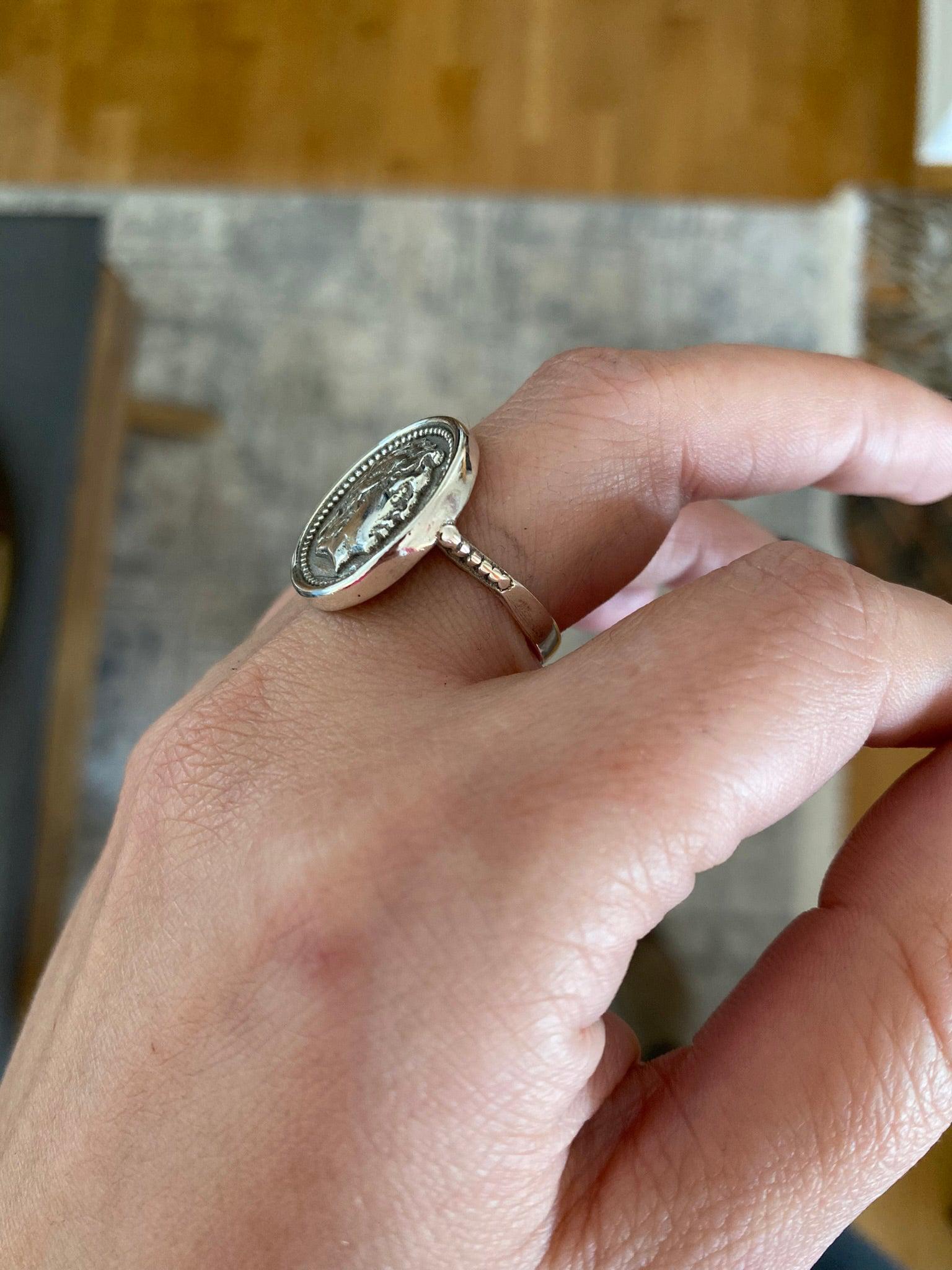 Alexander the Great Portrait Coin Ring in Sterling Silver, Ancient Coin Ring (DT-109)