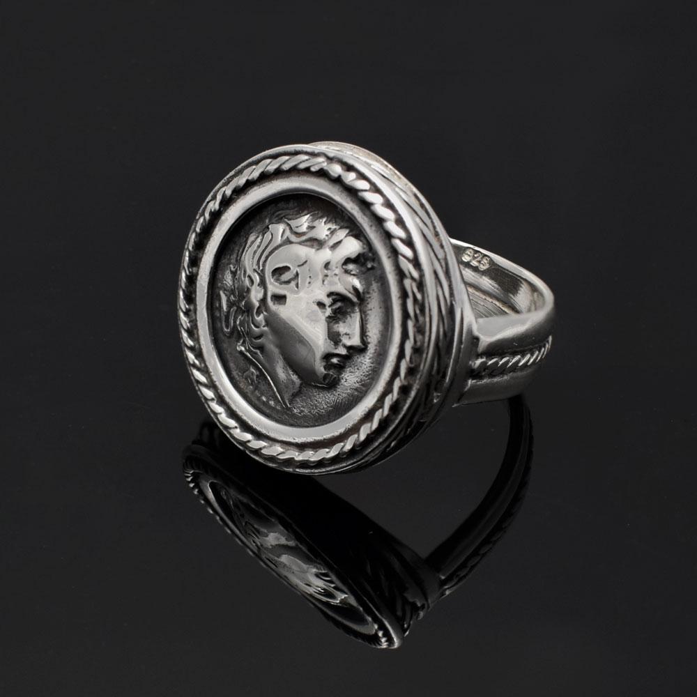 Alexander the Great Portrait Coin Ring in Sterling Silver, Ancient Coin Ring (DT-114)