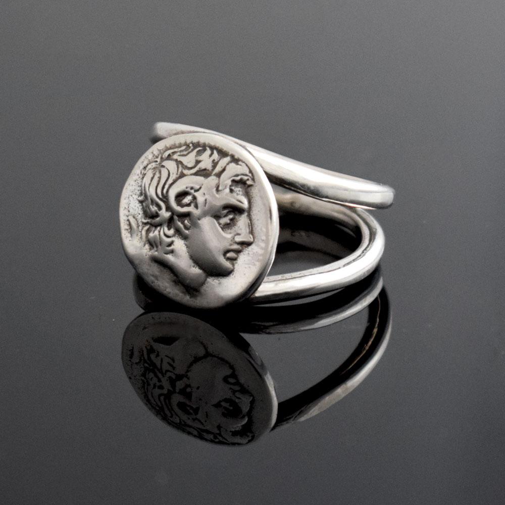 Alexander the Great Portrait Coin Ring in Sterling Silver (DT-105)