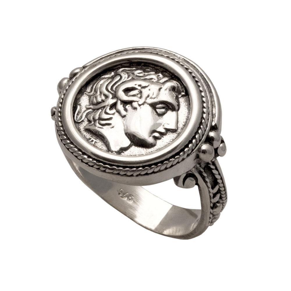 Alexander the Great Portrait Coin Ring in Sterling Silver (DT-108)