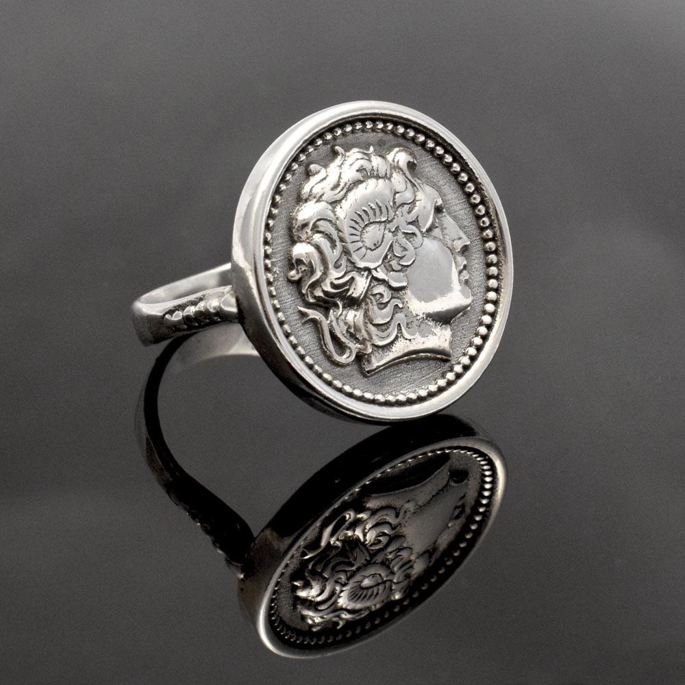 Alexander the Great Portrait Coin Ring in Sterling Silver (DT-109)