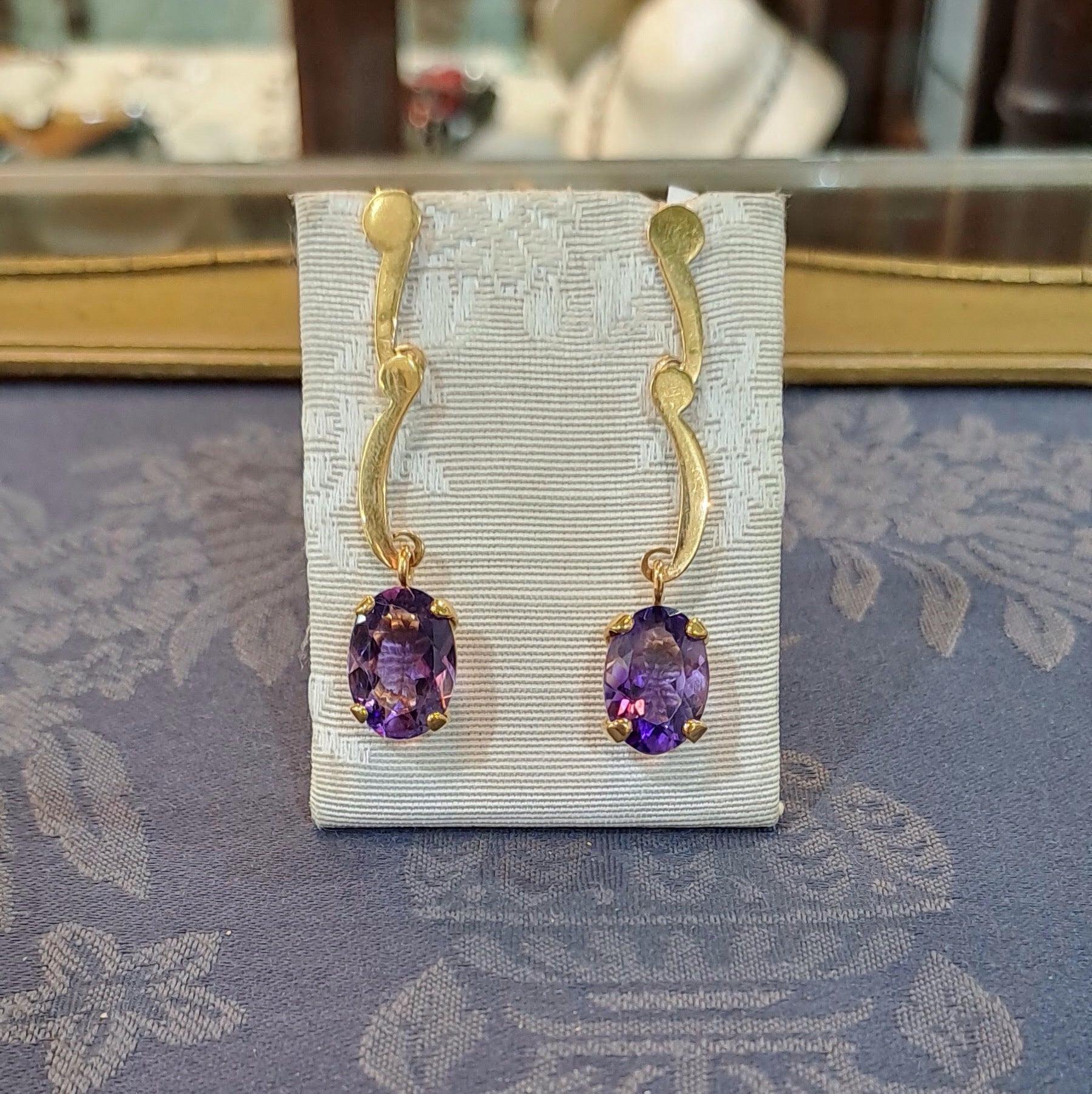 Amethyst oval faceted cutaneous 18k gold earrings, one of a kind, Fine earrings, Handmade earrings, Greek Jewelry