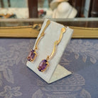 Amethyst oval faceted cutaneous 18k gold earrings, one of a kind, Fine earrings, Handmade earrings, Greek Jewelry