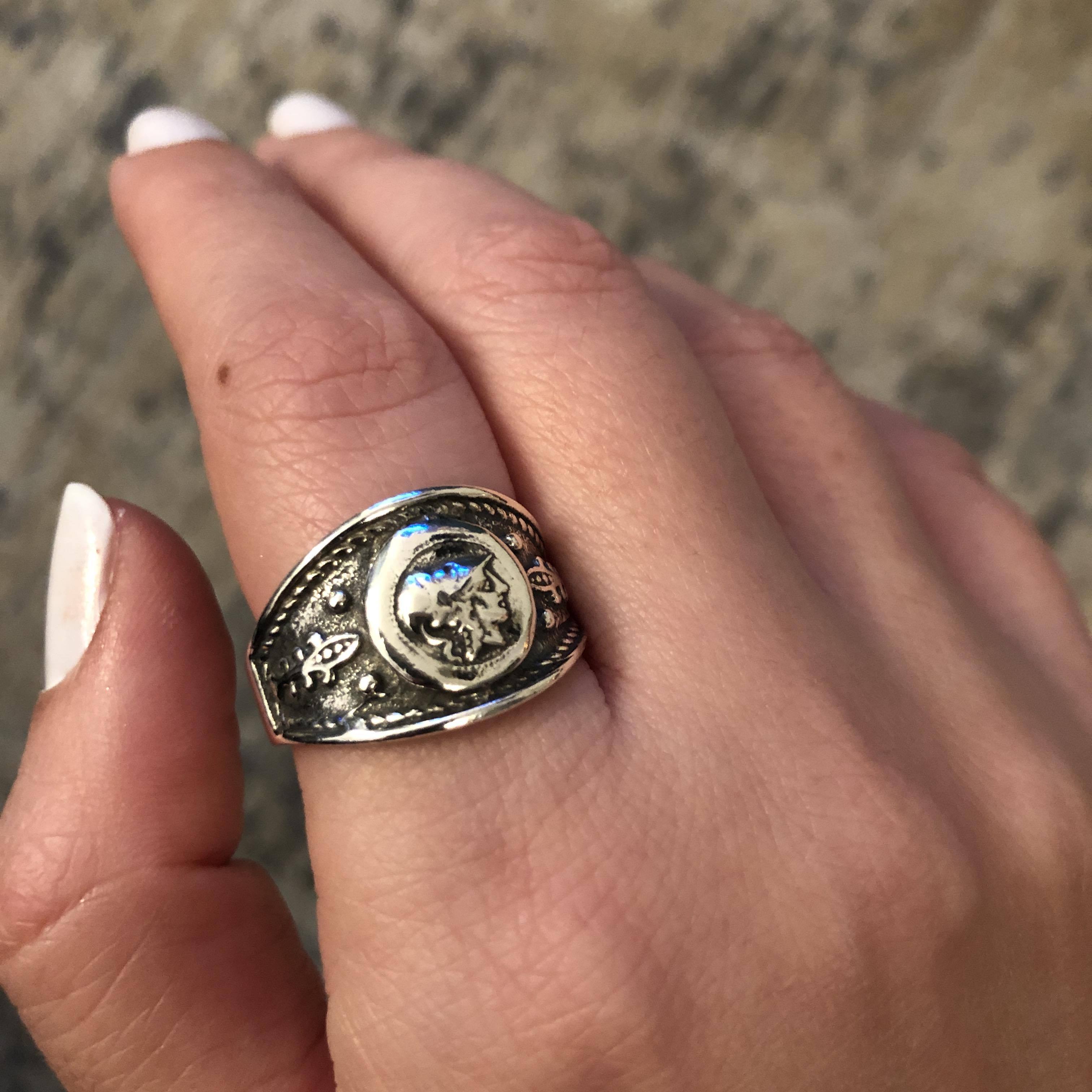 Athena Goddess Coin Ring, Greek Drachma Coin ring, Handmade Ring, Sterling Silver Ring (DT-107)