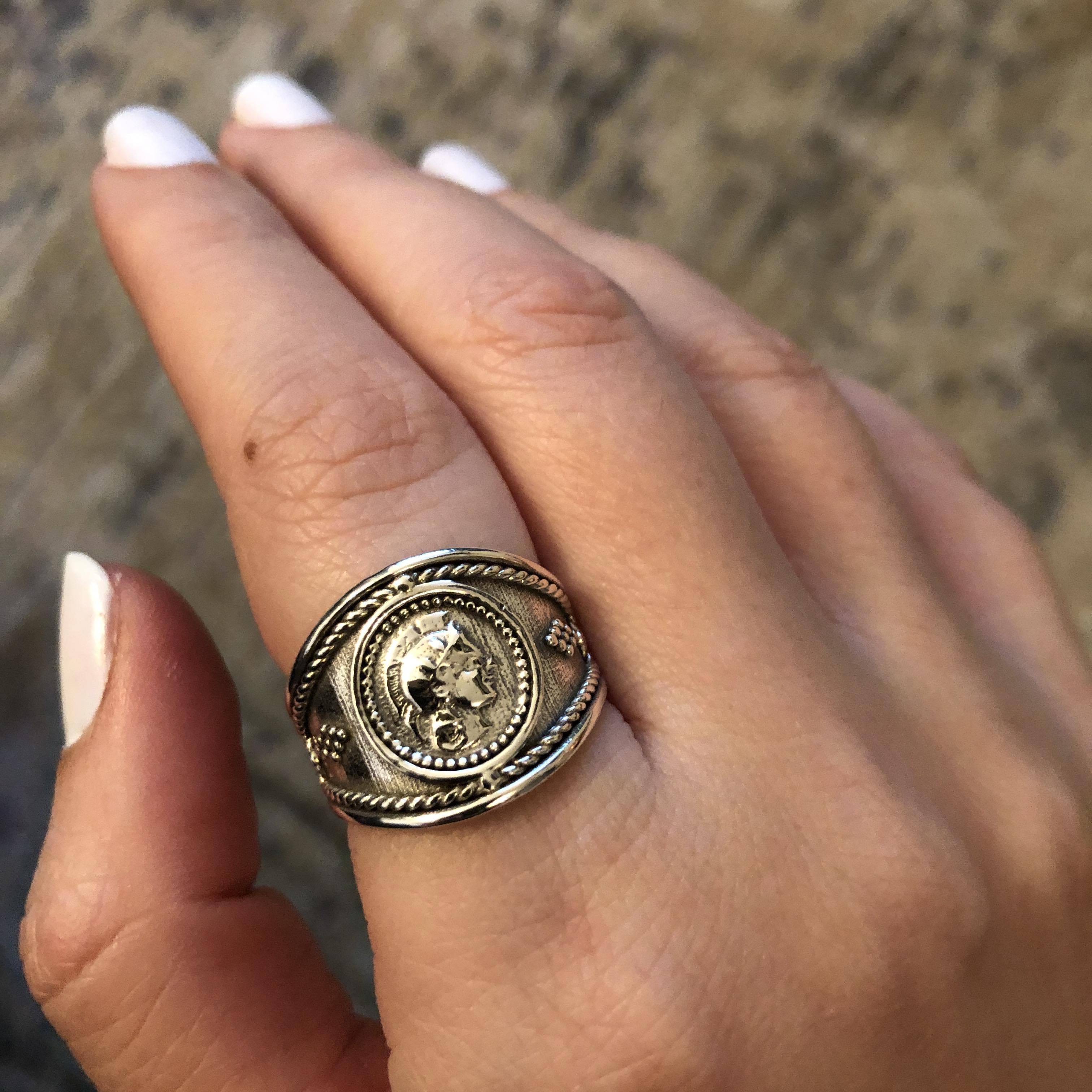 Athena Goddess Coin Ring, Handmade Ring, Greek Jewelry, Sterling Silver Ring (DT-113)