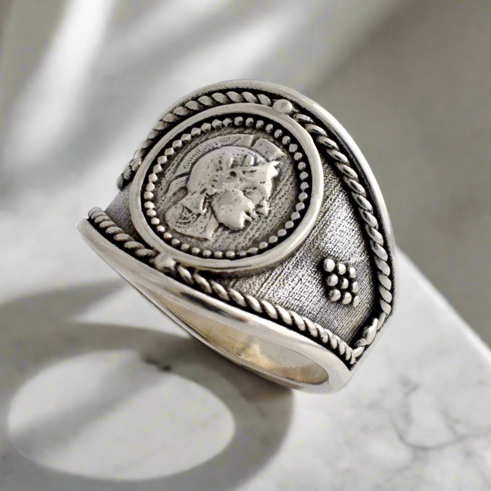 Athena Goddess Coin Ring, Handmade Ring, Greek Jewelry, Sterling Silver Ring (DT-113)