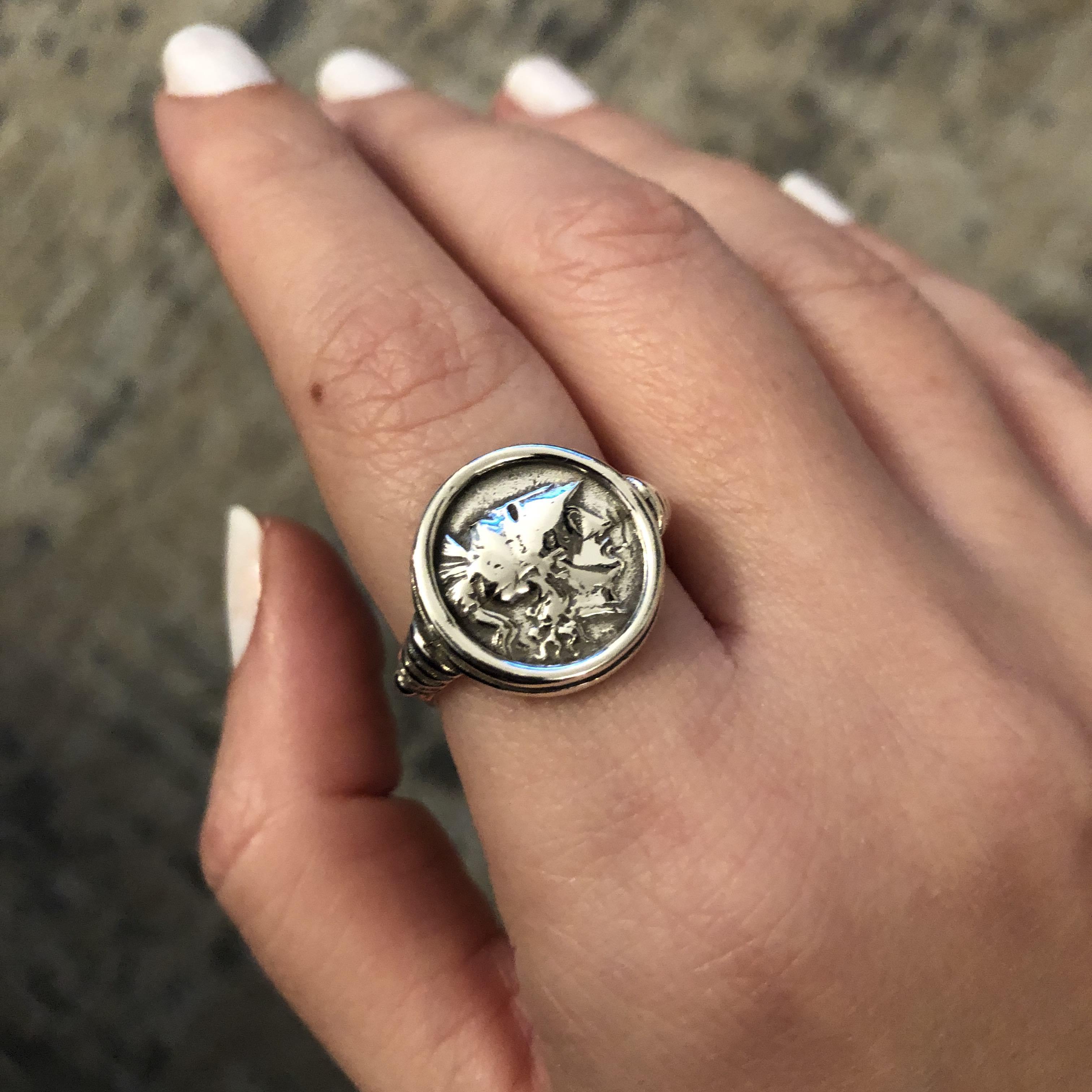 Athena Goddess Coin Ring, Handmade Ring, Sterling Silver Ring (DT-112)