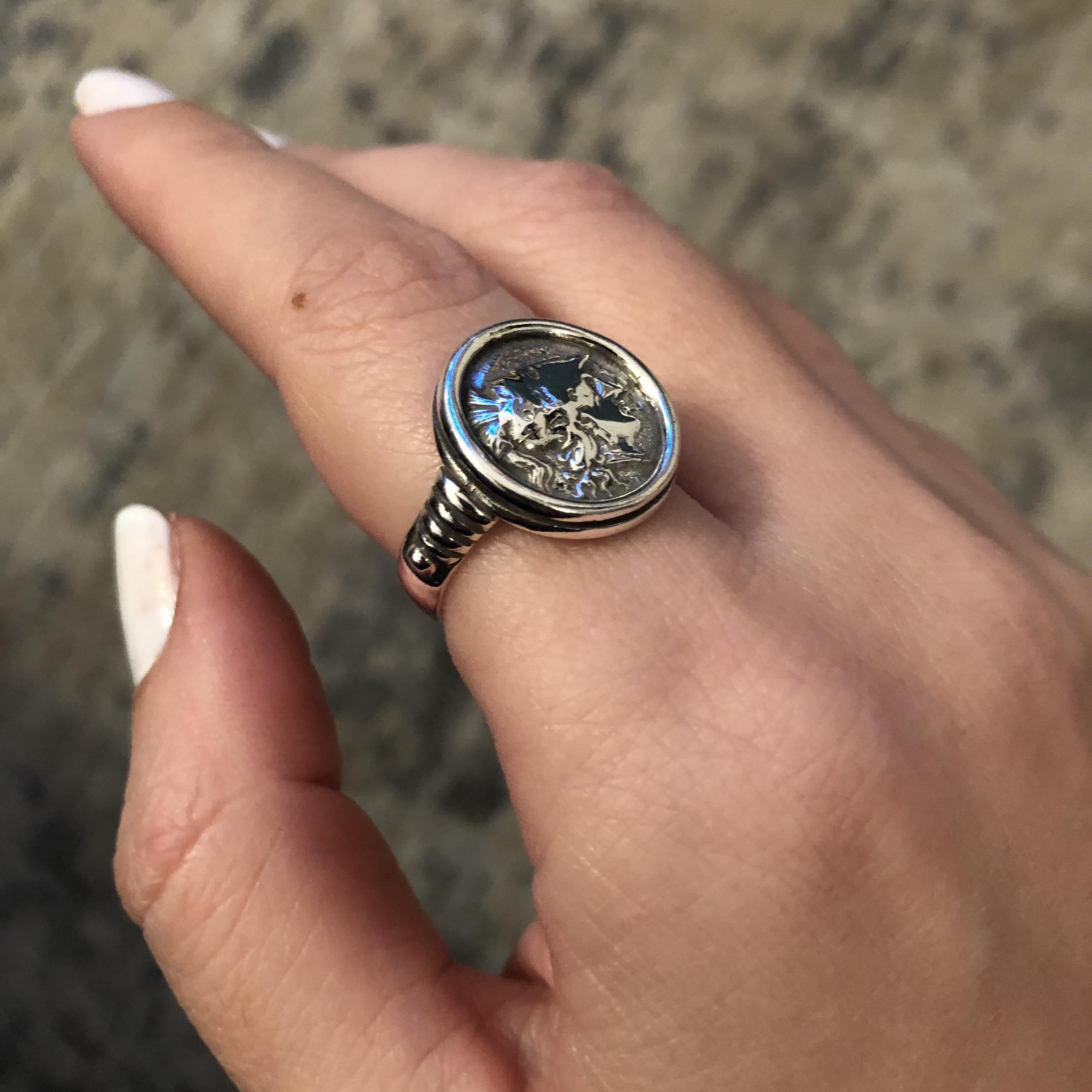 Athena Goddess Coin Ring, Handmade Ring, Sterling Silver Ring (DT-112)