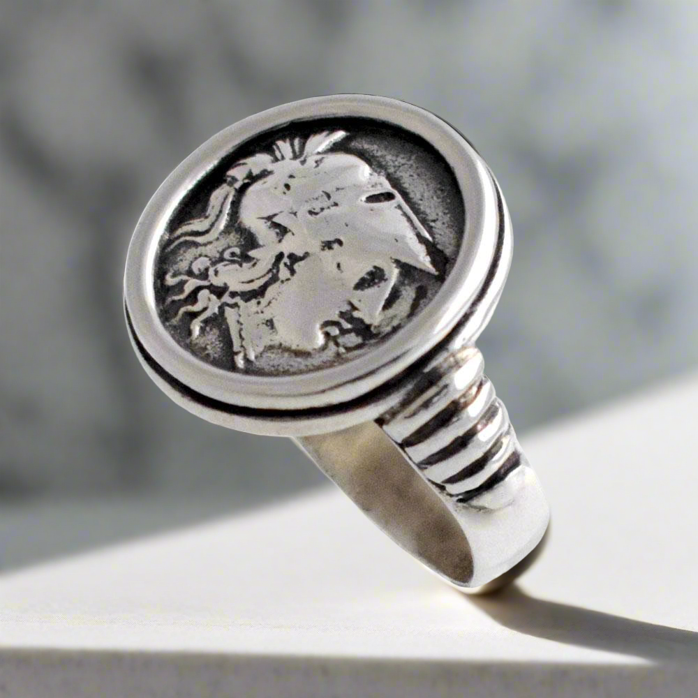 Athena Goddess Coin Ring, Handmade Ring, Sterling Silver Ring (DT-112)