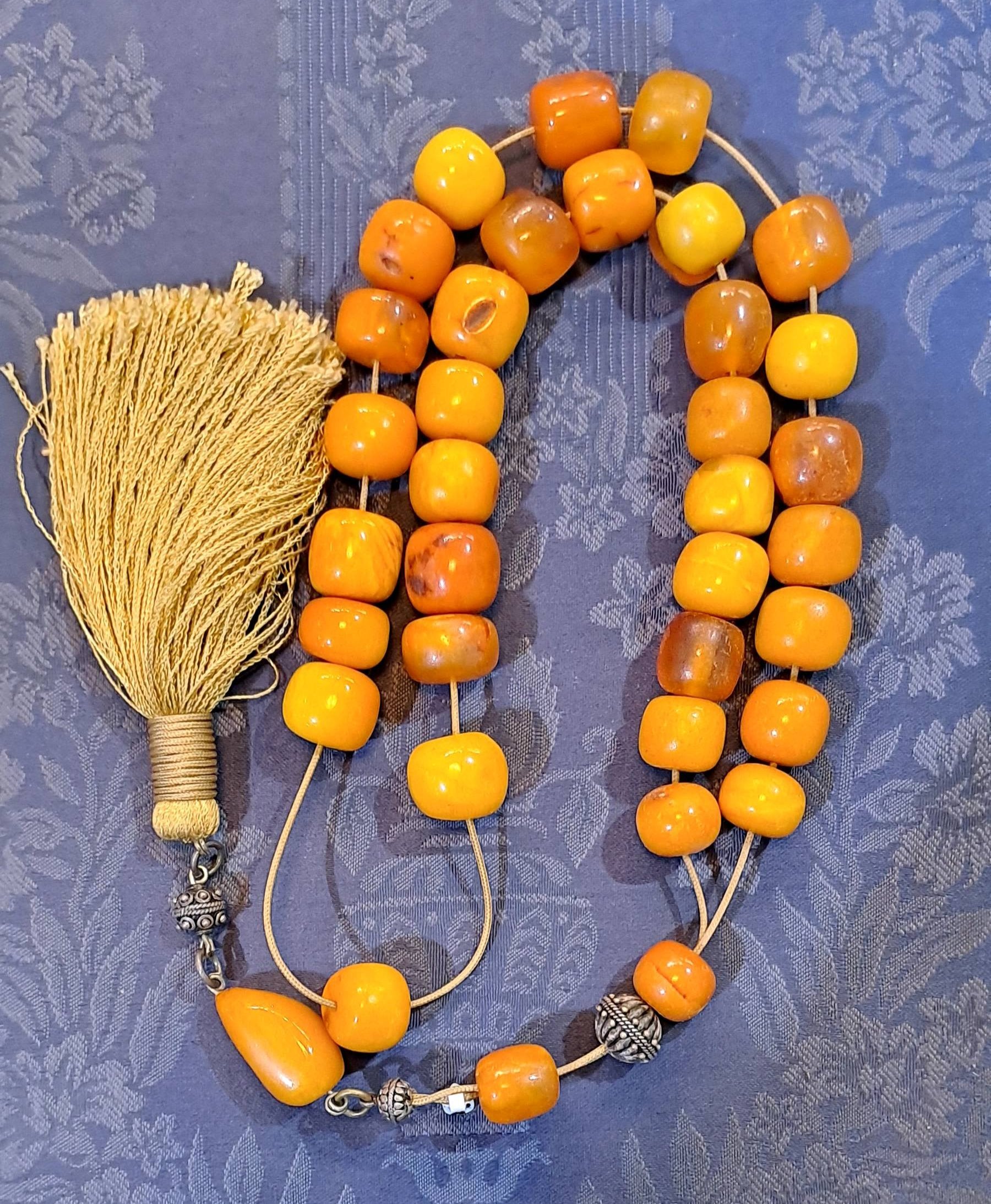 Authentic Old Amber Komboloi, Collectible (Old Amber Rosary) (ROS-43)