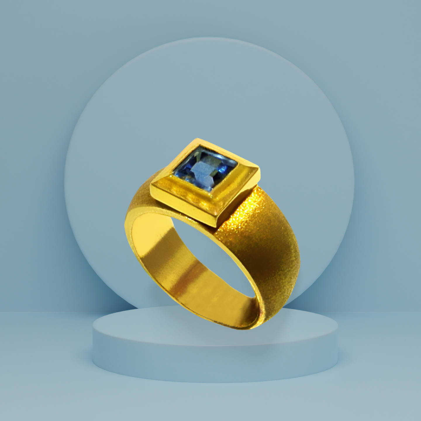 14k Gold 3D Jerusalem Ring Topaz Gemstone | Holysands