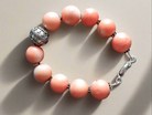 Bracelet with Pink Coral Stones (Angel Skin) and Silver Elements (C-04)