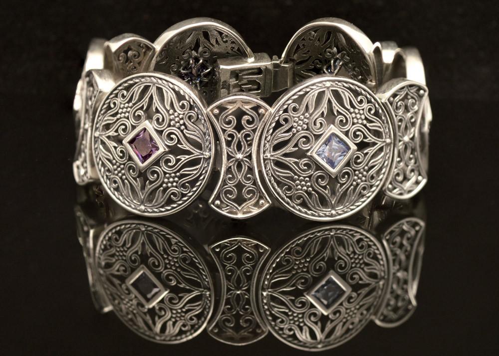 Byzantine Bracelet in Sterling Silver with zircon (B-01)