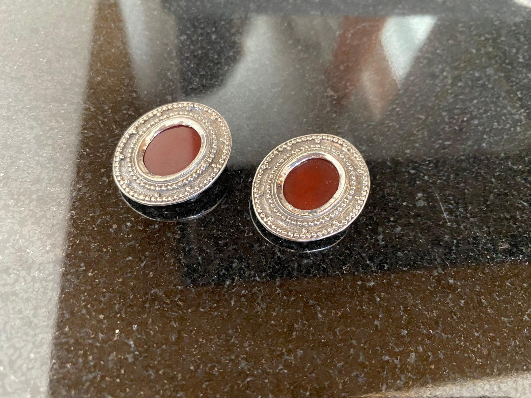 Byzantine Earrings in Sterling Silver with Carnelian (GT-01)