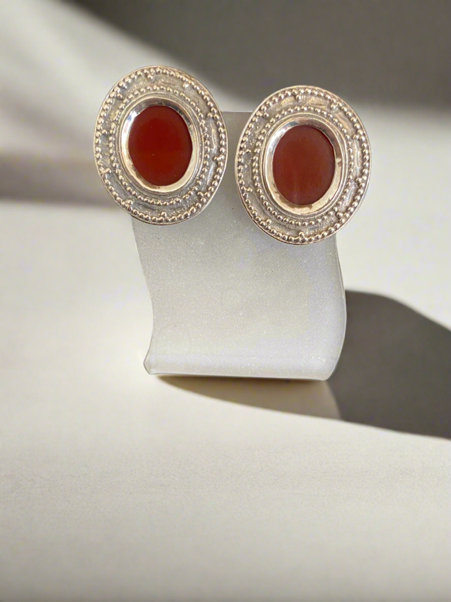 Byzantine Earrings in Sterling Silver with Carnelian (GT-01)