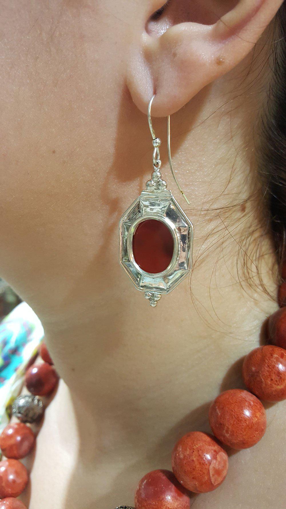 Byzantine Earrings in Sterling Silver with Carnelian (GT-10)