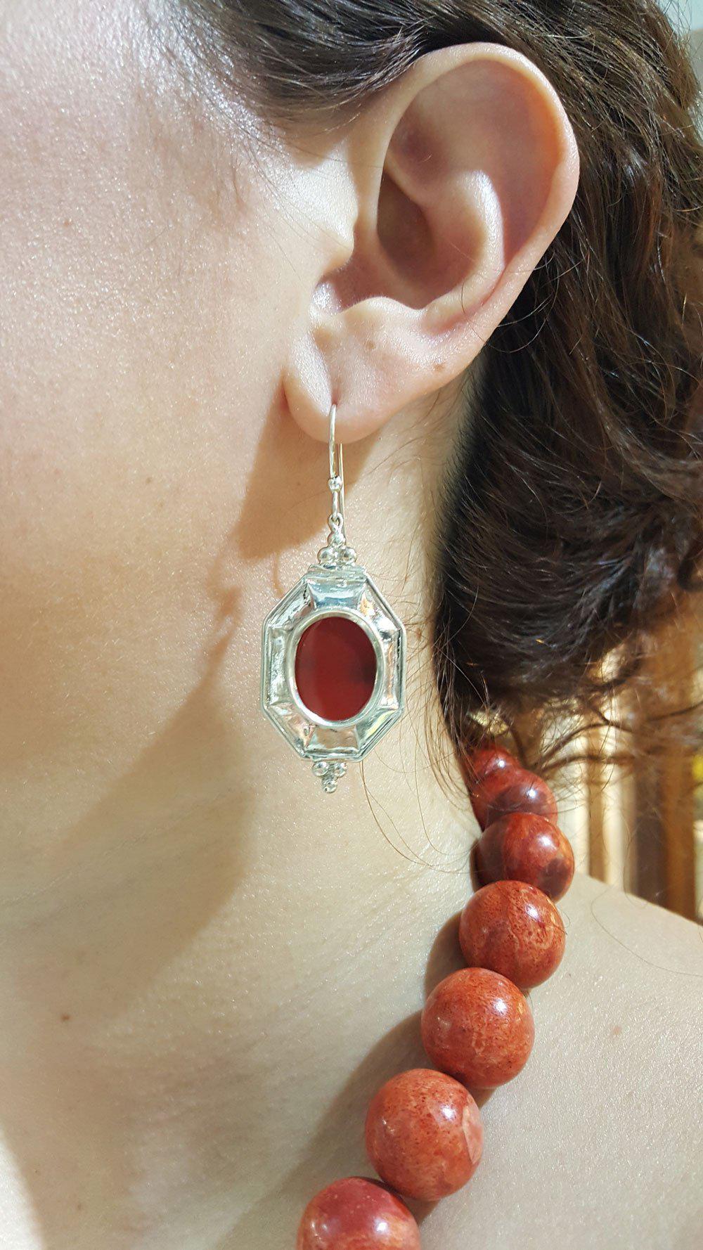 Byzantine Earrings in Sterling Silver with Carnelian (GT-10)