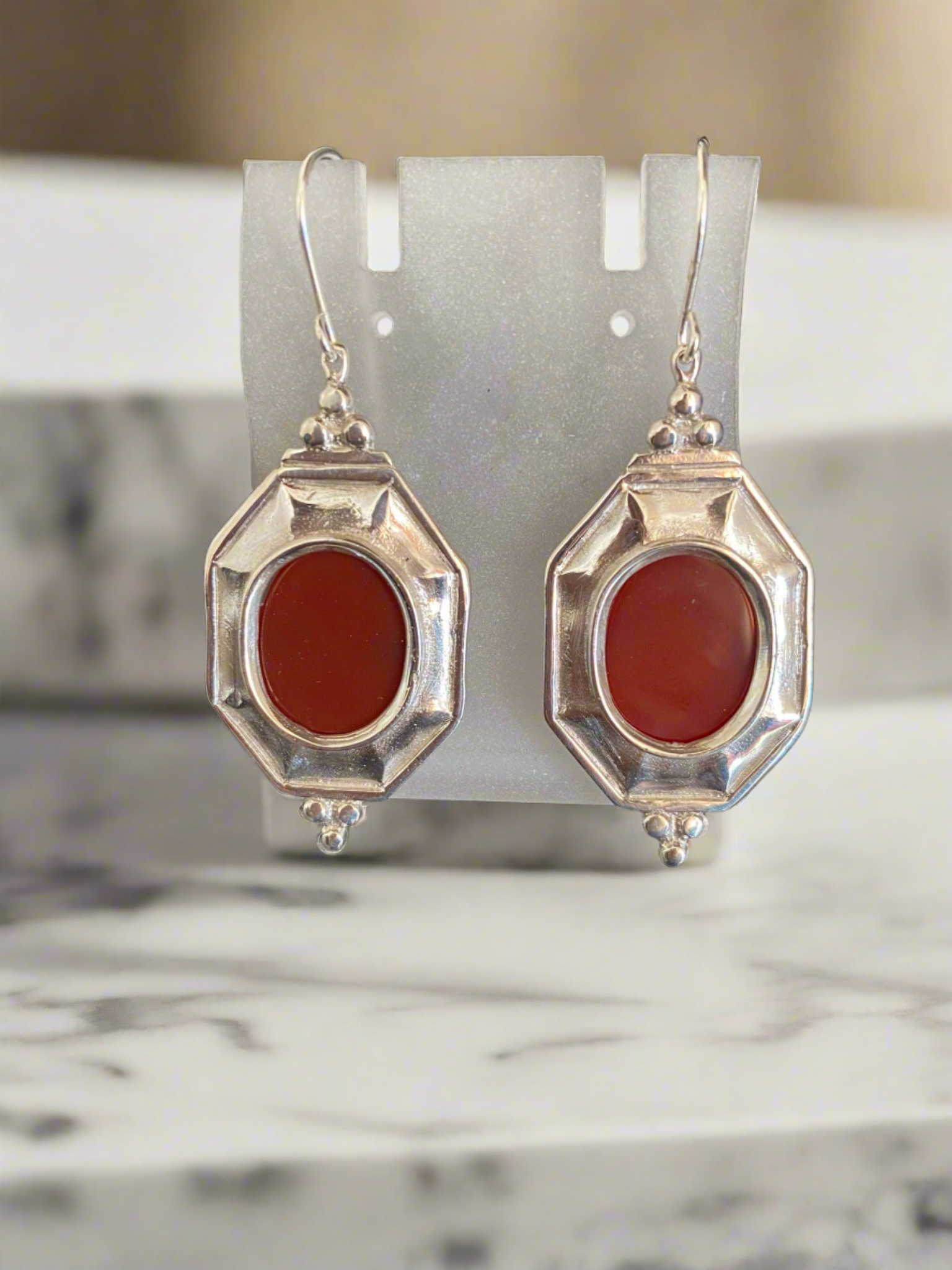 Byzantine Earrings in Sterling Silver with Carnelian (GT-10)