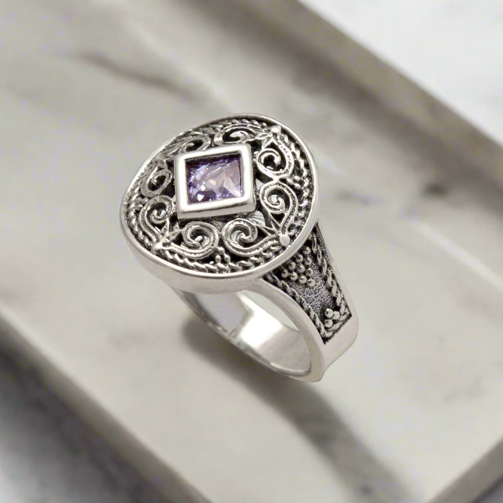 Byzantine Ring in Sterling Silver with zircon (DT-01)