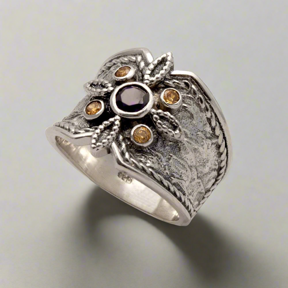 Byzantine Ring in Sterling Silver with zircon (DT-08)