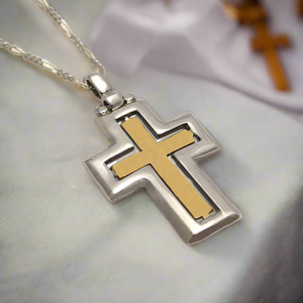 Christening Cross 925 Sterling Silver with 14k Gold Elements (STS-02)