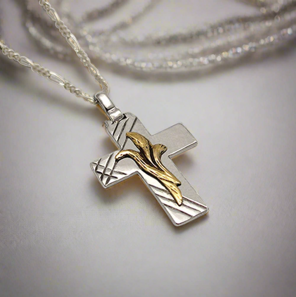 Christening Cross 925 Sterling Silver with 14k Gold Elements (STS-04)