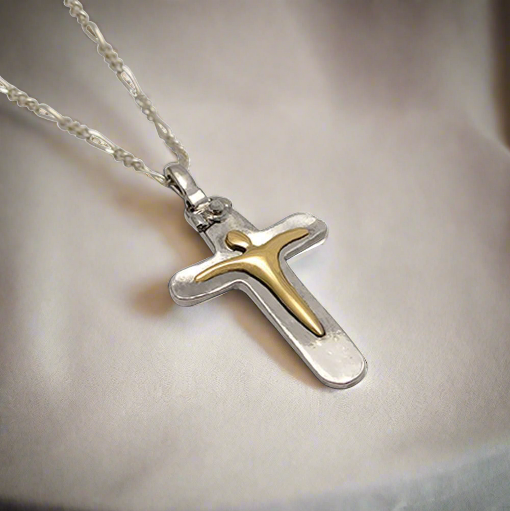 Christening Cross 925 Sterling Silver with 14k Gold Elements (STS-05)