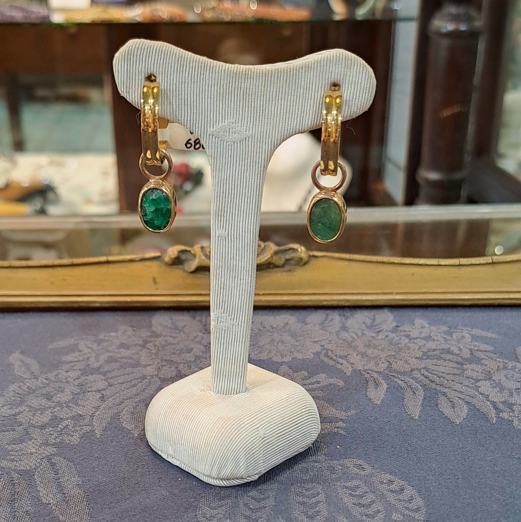 Earrings in steel with Emeralds and 14k gold