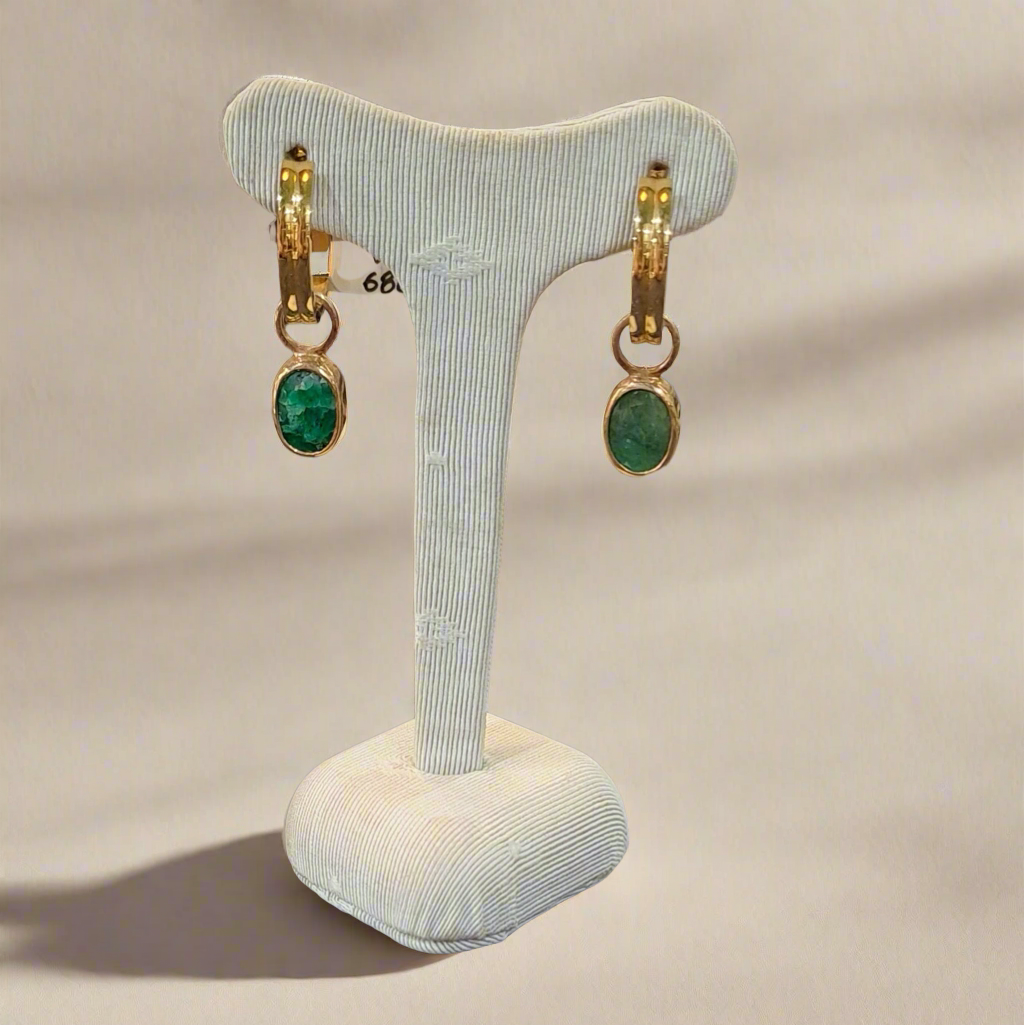 Earrings in steel with Emeralds and 14k gold