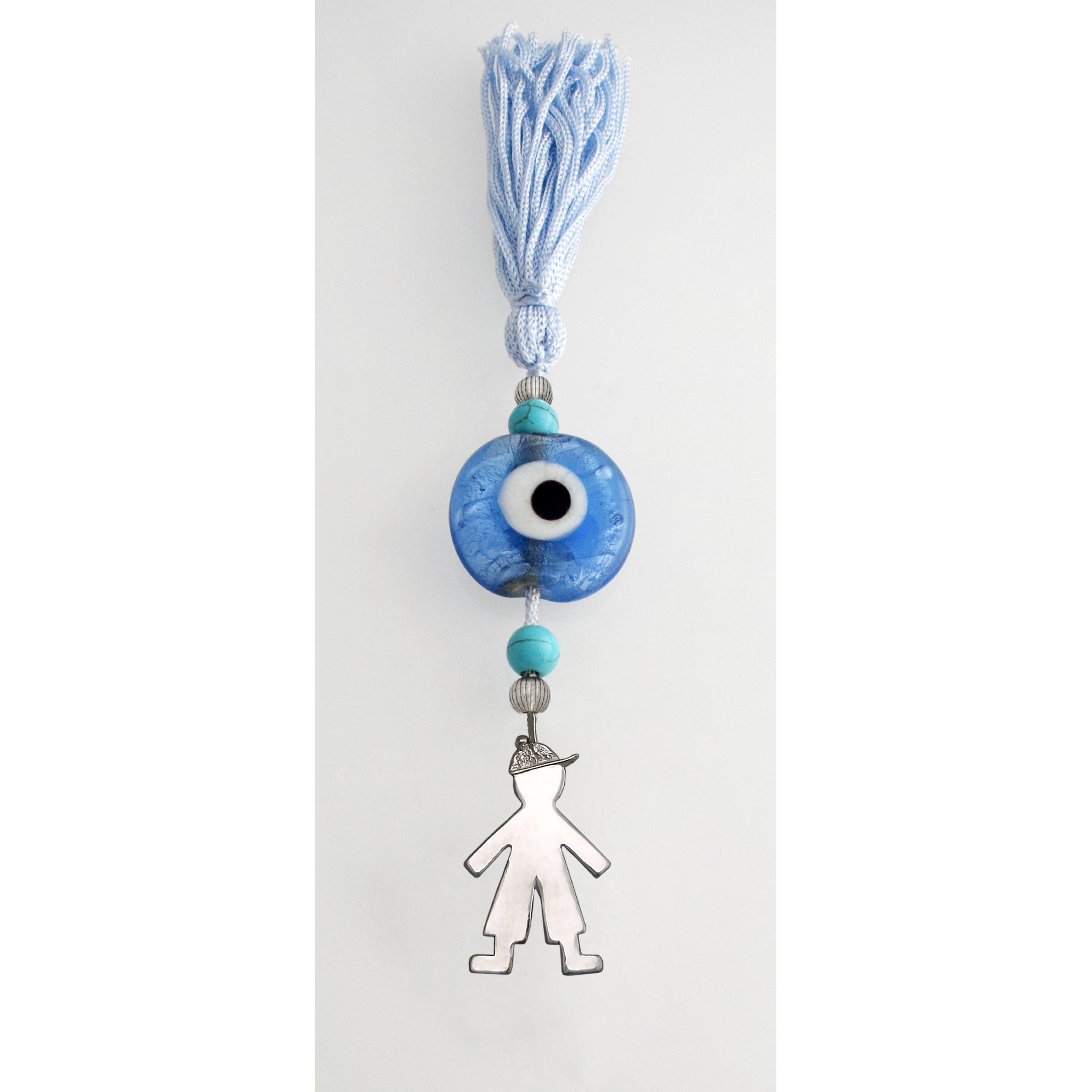 Evil Eye Charm on a tassel, House decoration, holiday decor, welcome gift, silver charm, Baby boy Charm