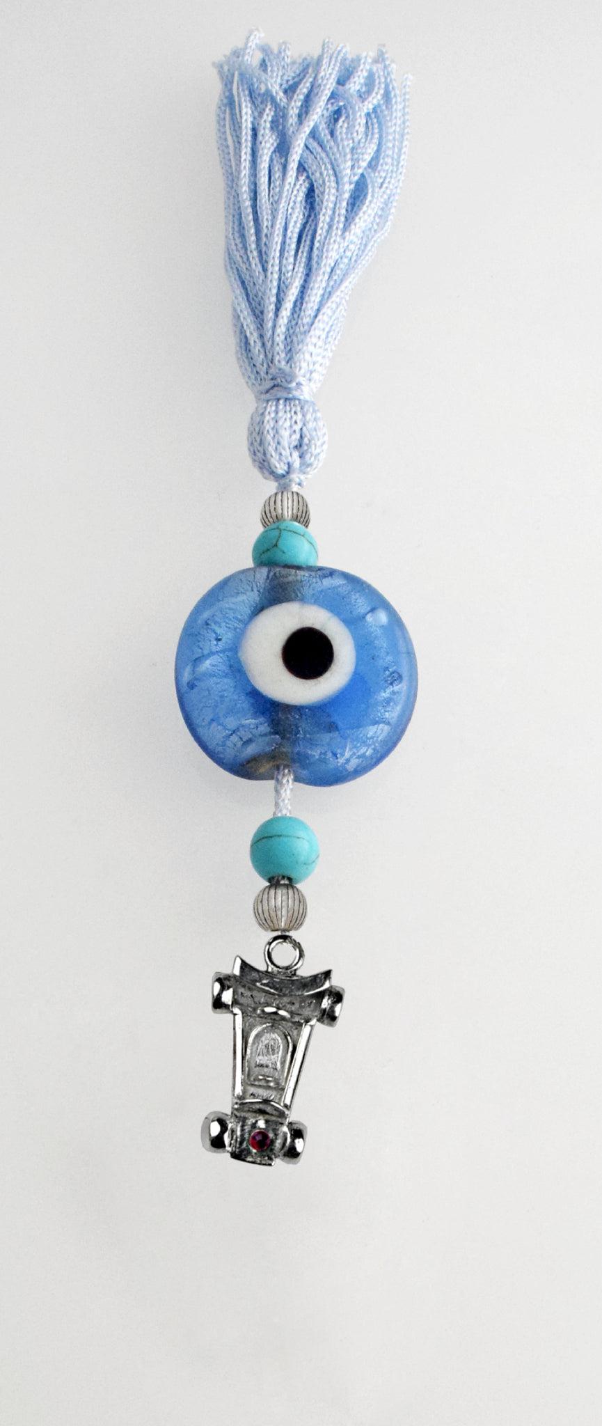 Evil Eye Charm on a tassel, House decoration, holiday decor, welcome gift, silver charm, Car Charm