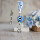 Evil Eye Charm on a tassel, House decoration, holiday decor, welcome gift, silver charm, Car Charm