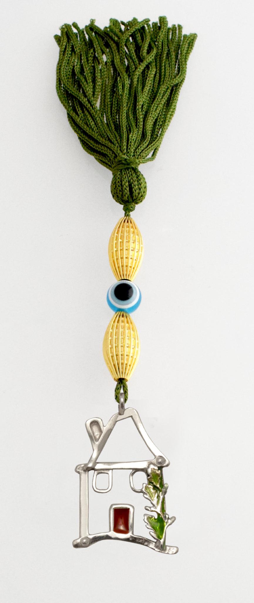 Evil Eye Charm on a tassel, House decoration, holiday decor, welcome gift, silver charm, Miniature home charm