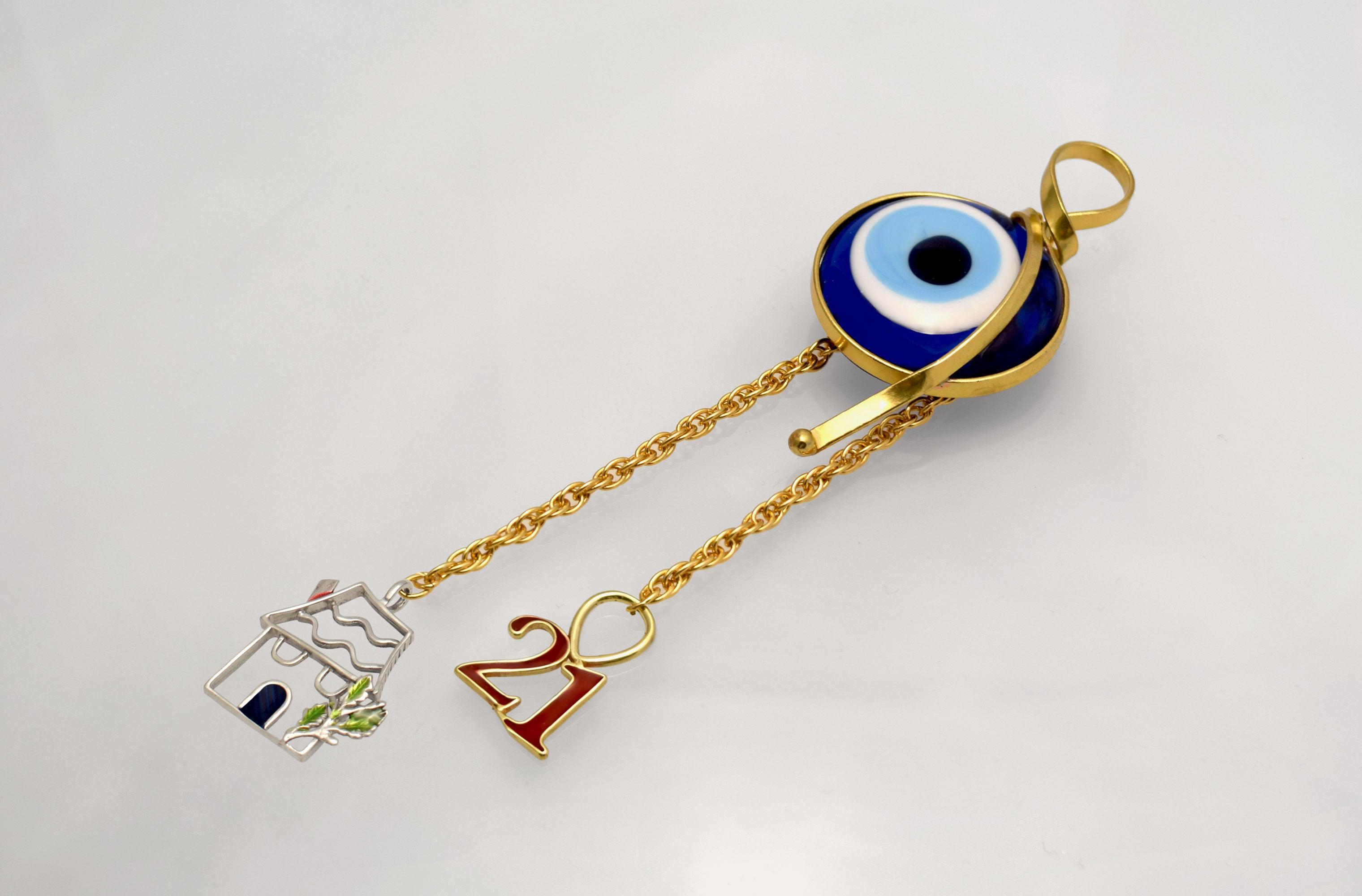 Evil eye protection stone with silver charm, Evil Eye Charm, home décor, gift, Wall Decor, silver charm, Miniature Home Charm