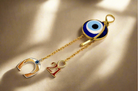 Evil eye protection stone with silver charm, Evil Eye Charm, home décor, gift, Wall Decor, silver charm, Petal Charm