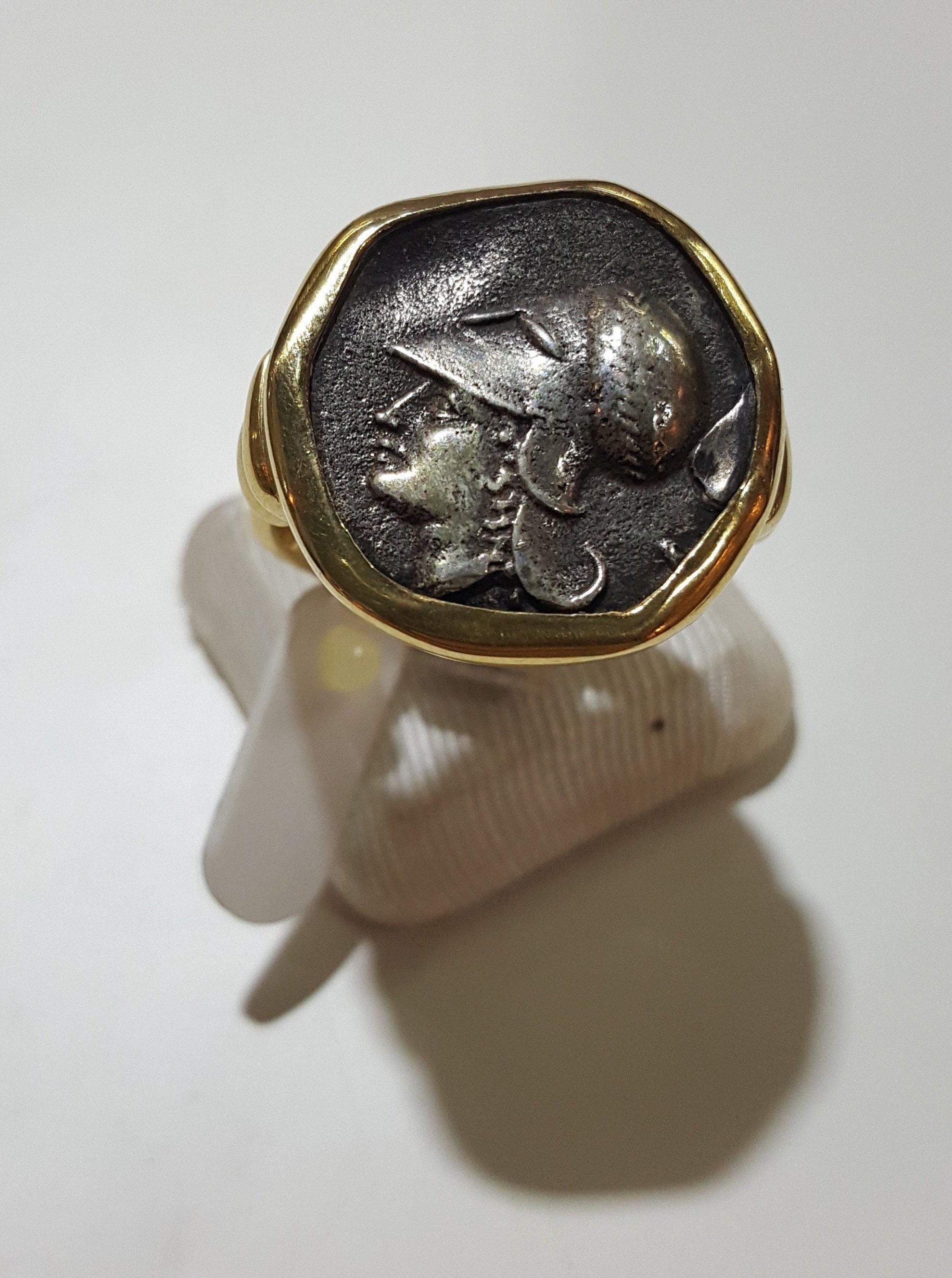 Goddess Athena Coin Ring, Handmade Ring, Gold 18k Ring, Ancient Greek Coin Ring, Unisex Ring, Greek Jewelry,greek gods jewelry