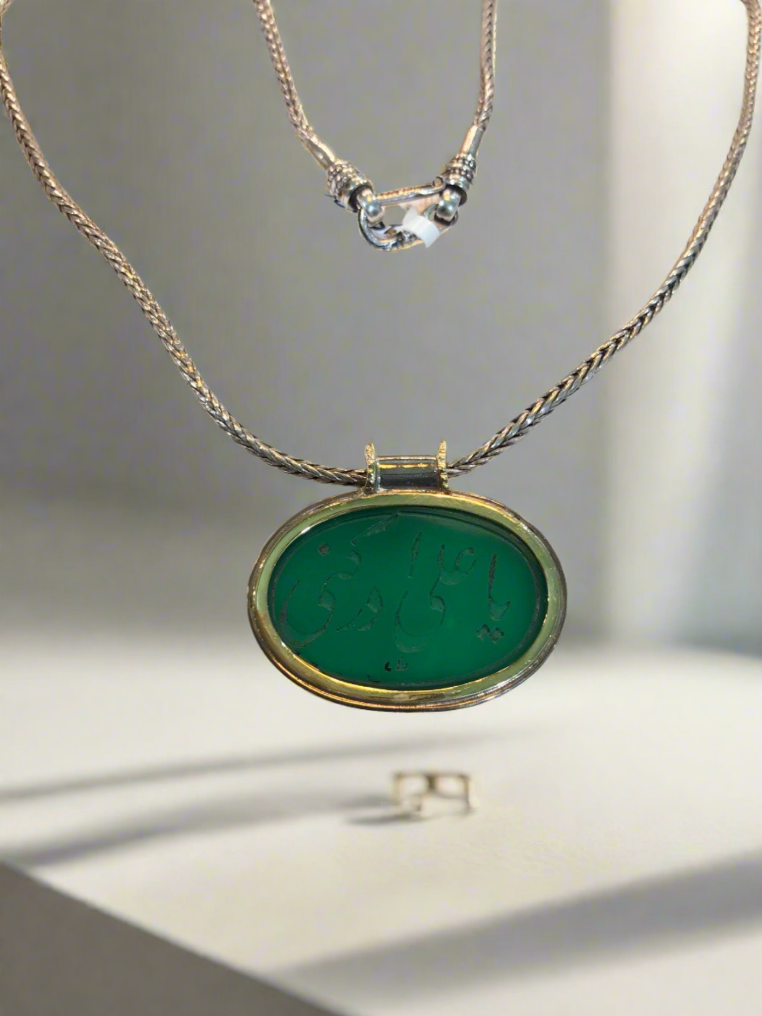 Gold and silver medallion with a seal stone green agate, Medallion, Vintage Jewelry, Handmade pendant, Greek Jewelry