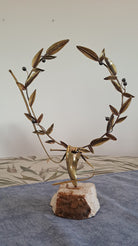 Greek Bronze Olive leaf Wreath on glass (A-73)