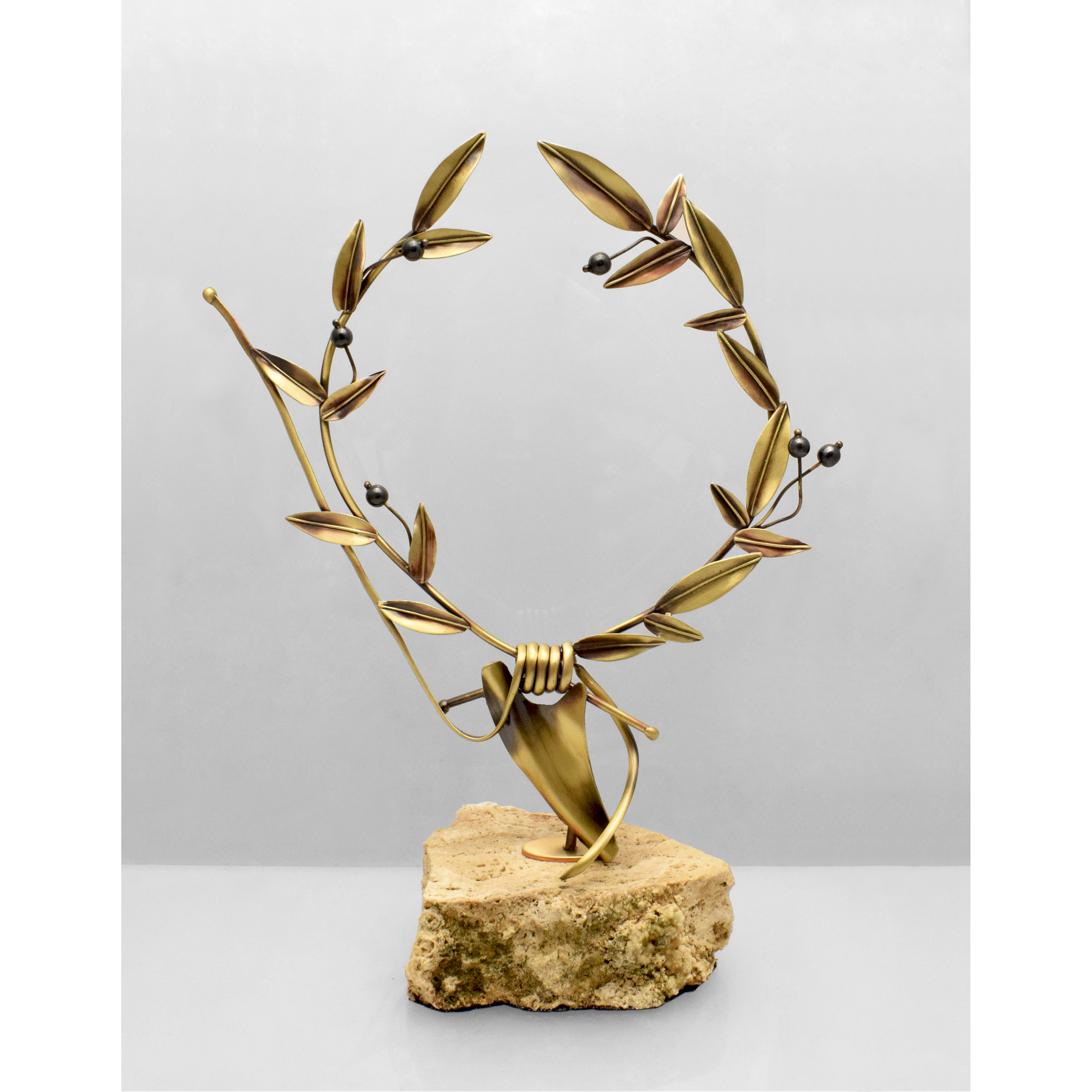 Greek Bronze Olive leaf Wreath on glass (A-73)