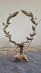 Greek Bronze Olive leaf Wreath on glass (A-73)