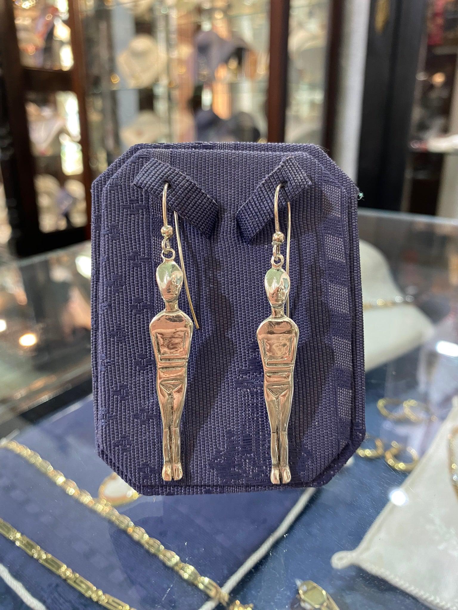 Greek Cycladic earrings, Cycladic jewelry, earrings in sterling silver, Standing female figure (Keros Variety) earrings (AG-11)