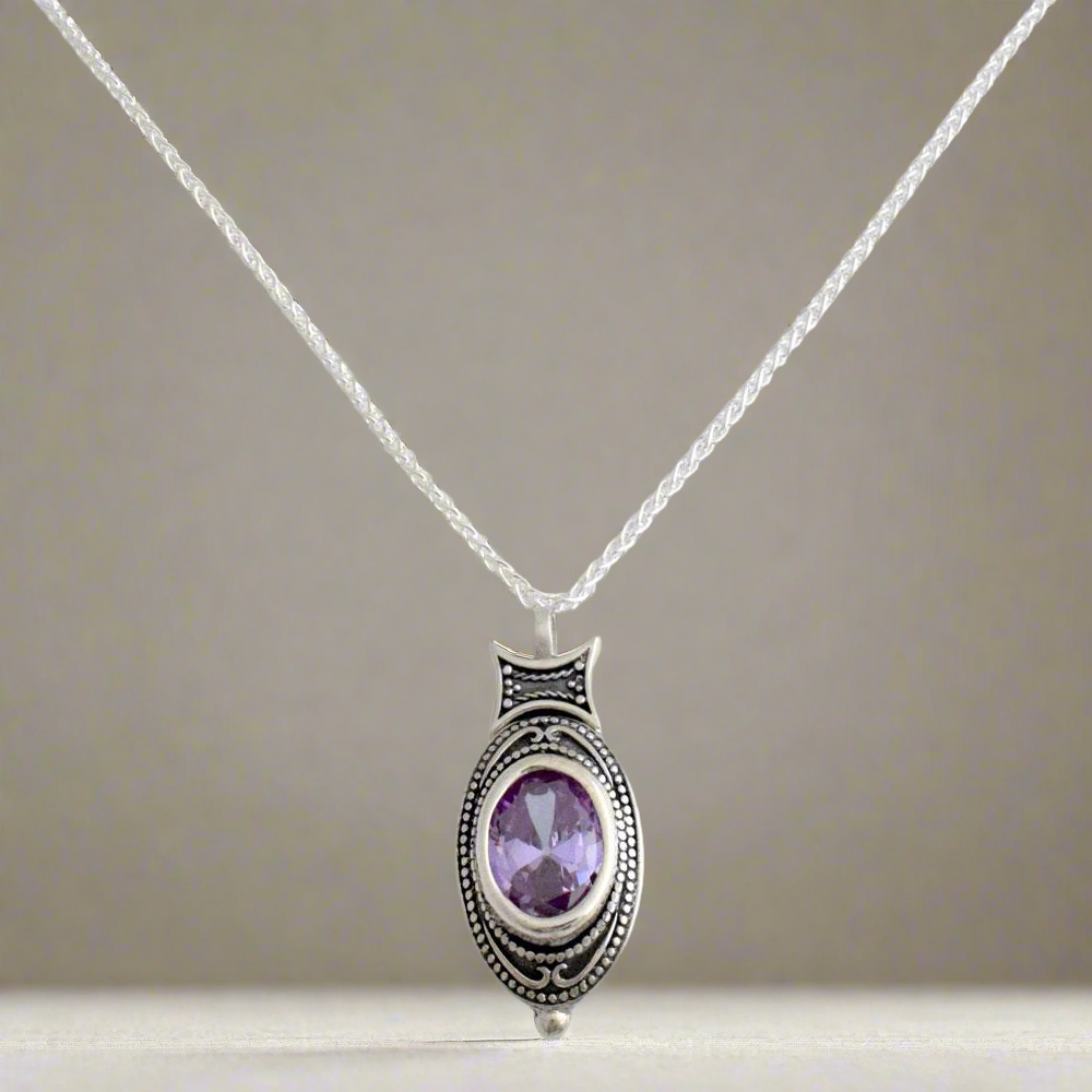 Greek Jewelry, Byzantine Sterling silver Pendant, Solid silver Pendant, Zircon Pendant (PE-77)