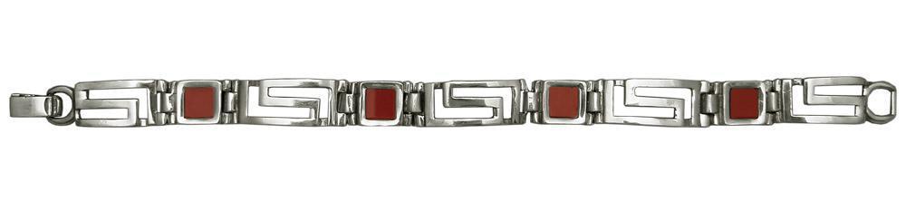 Greek Key Meander Bracelet in Sterling Silver with carnelian (B-65)