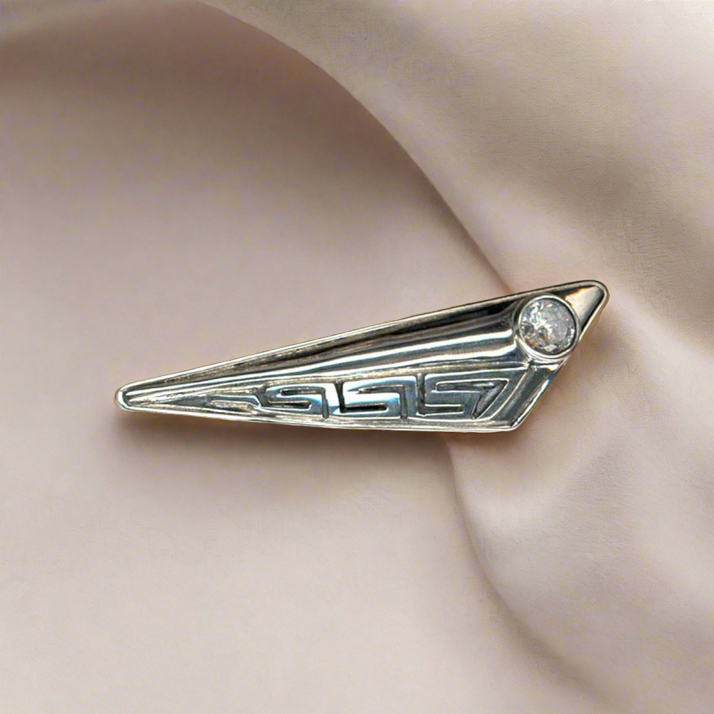 Greek Key Meander Brooch in Sterling Silver with zircon (K-60)